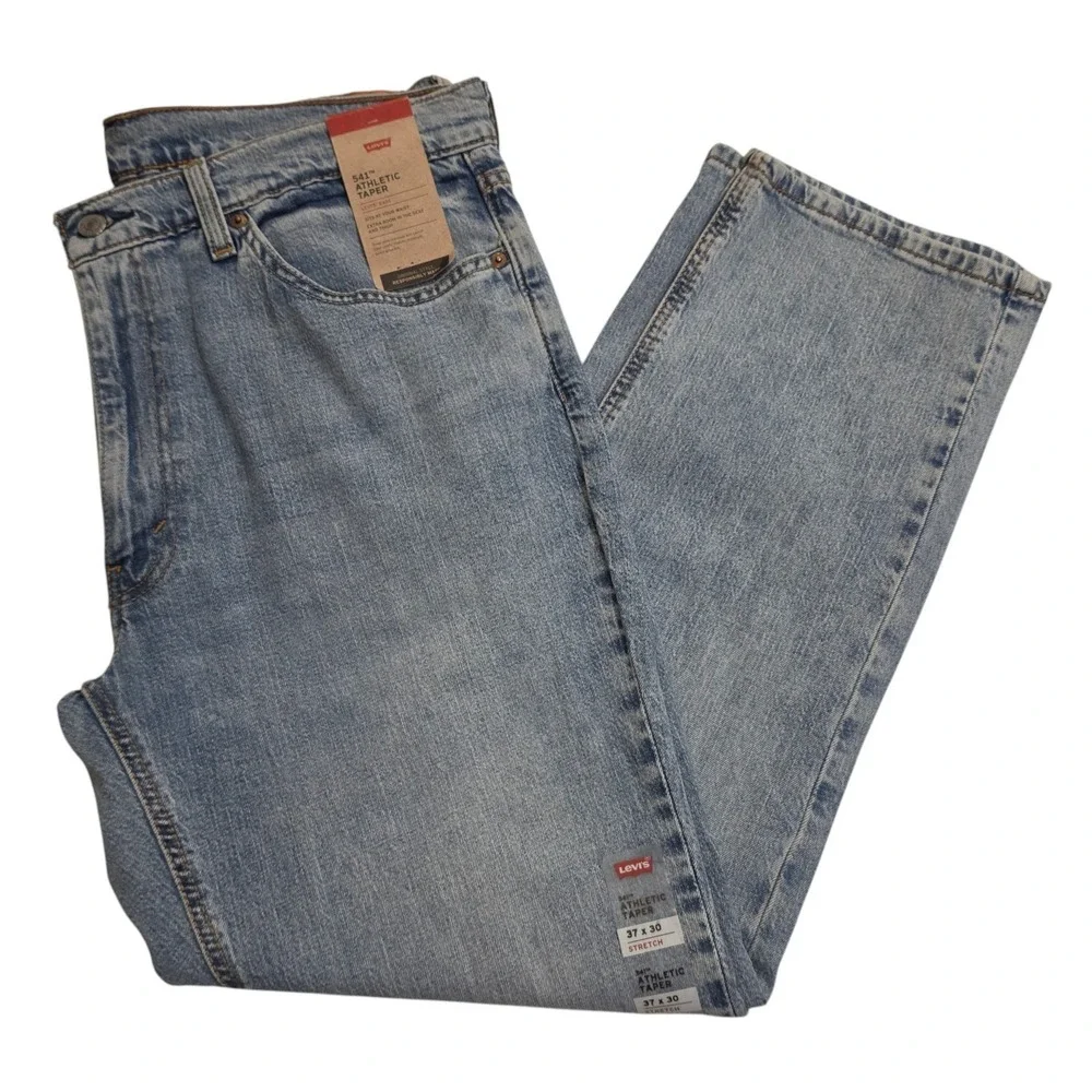 Levi's Mens 541 Athletic Taper Jeans Light Wash Blue Stretch 37x30